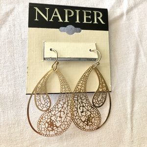 Napier light gold tone filgree teardrop Earrings